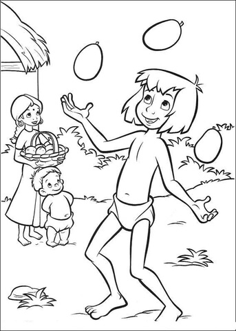 Mowgli Is Playing With The Mangos  Coloring Page